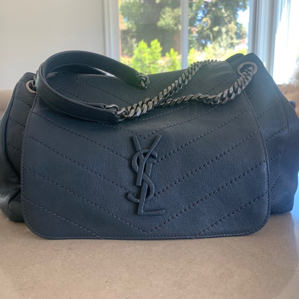 SAINT LAURENT Vintage Lambskin Chevron Monogram Medium Nolita Dark Smog